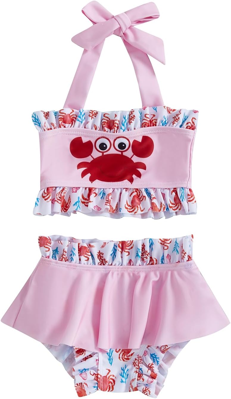 Baby Girl Swimsuit Halter Crab Top Shorts Bikini Bathing Suit Infant Toddler Girls Rashguard Swimwear Sunsuit 2 Pieces