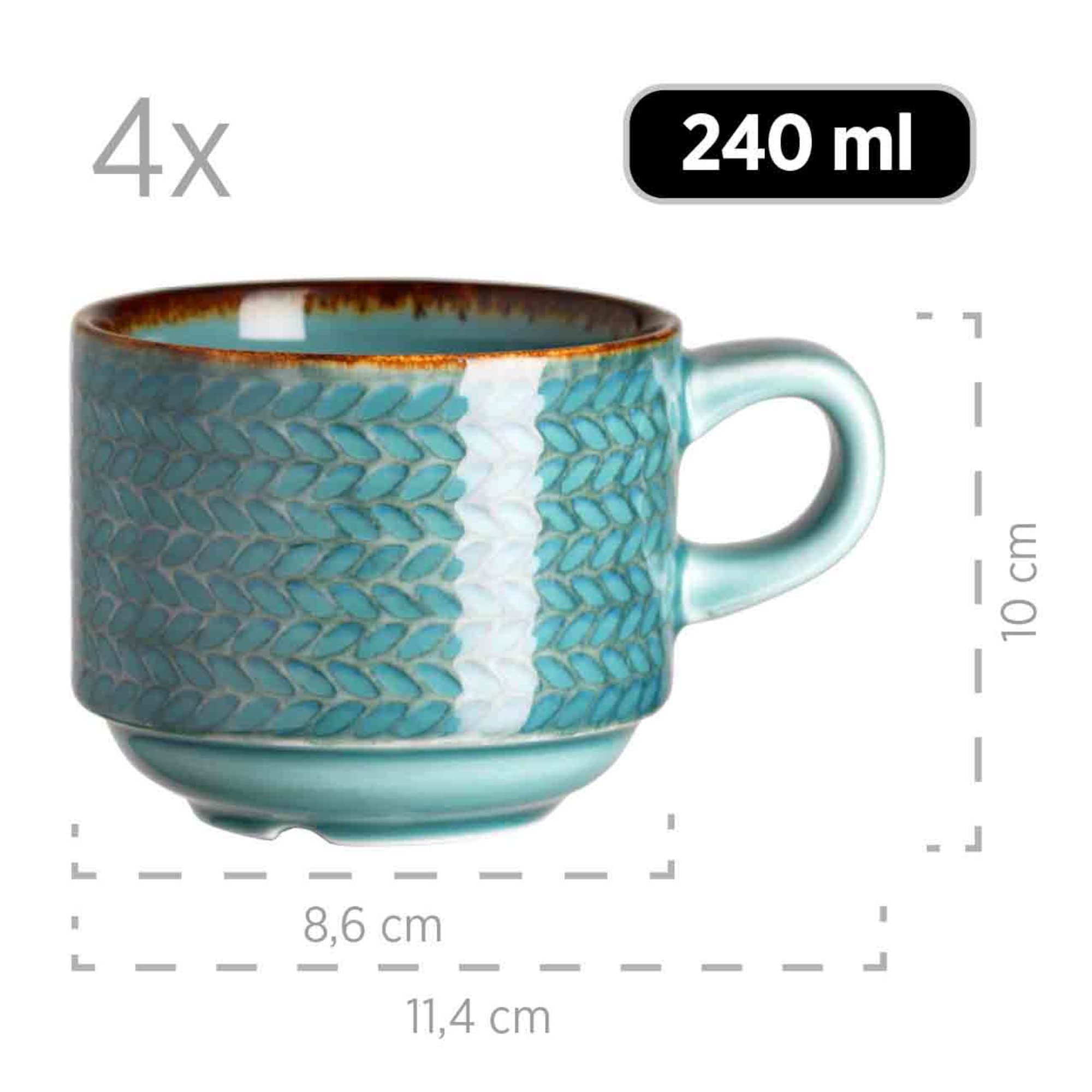 Serie Prospero Premium Kaffeegeschirr Set für 4 Personen in Gastronomie-Qualität, 12-teiliges modernes Kaffeeservice in einzigartigem Vintage Stil, Durable Porzellan, Blau