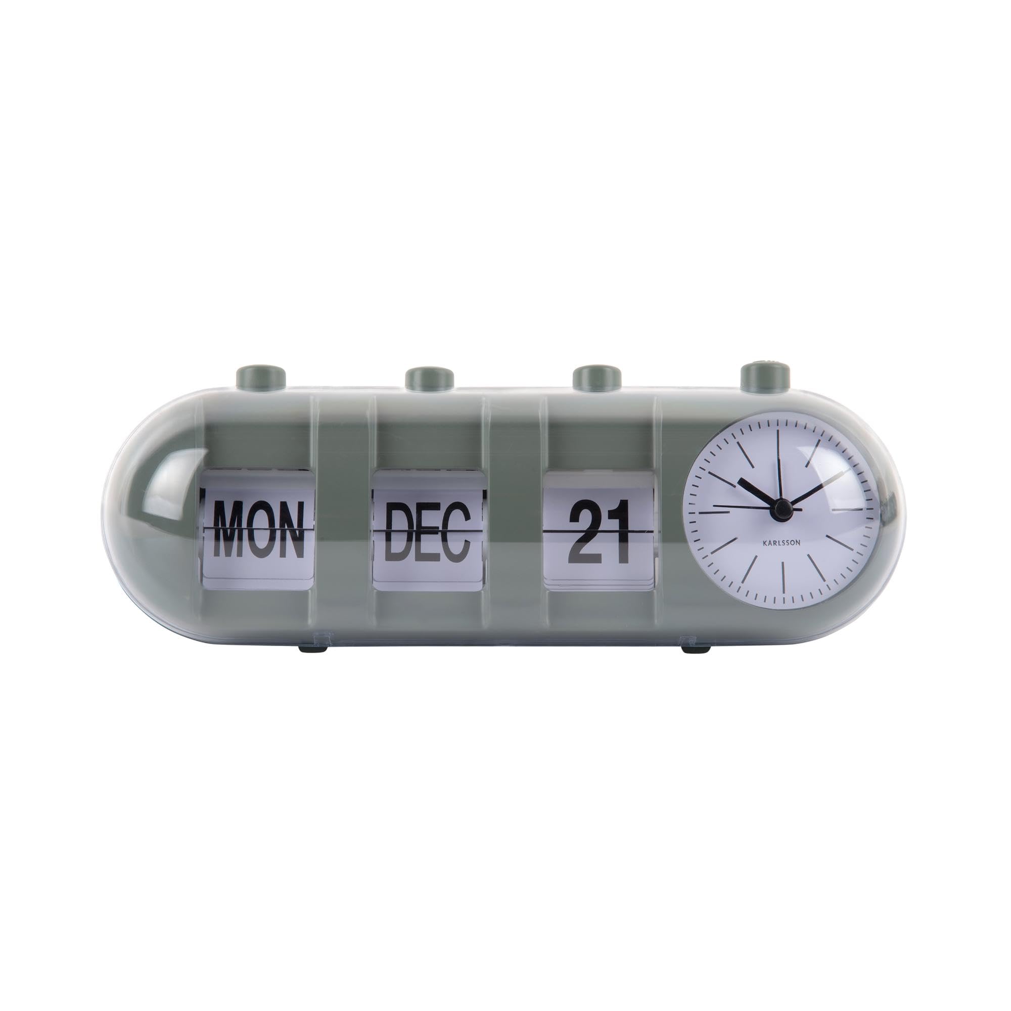 Karlsson Green Retro Tube Calendar Flip Alarm Clock