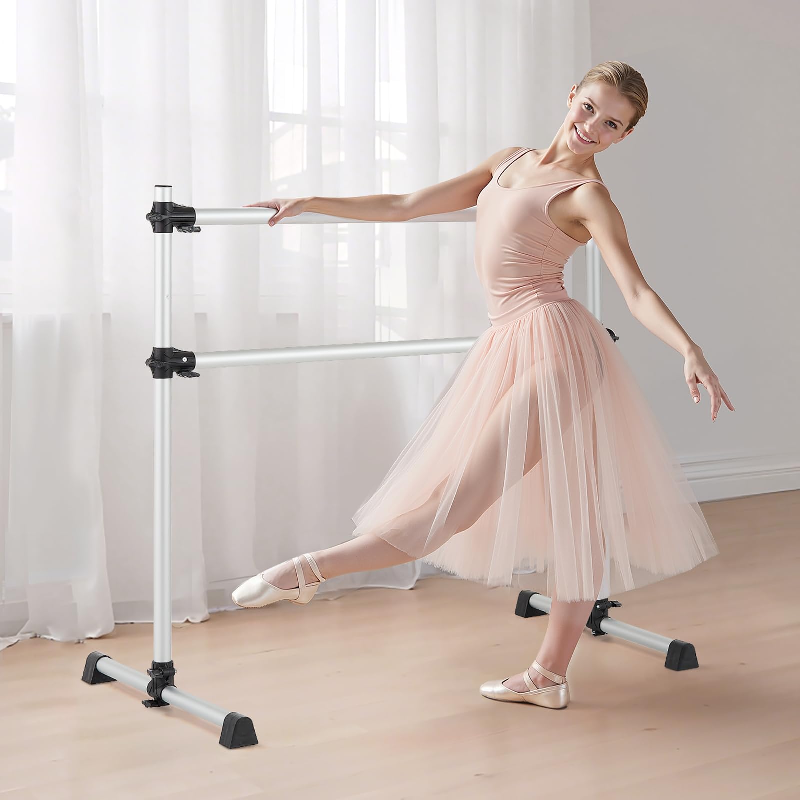 VEVOR Sbarra per Balletto Danza Classica, Sbarra Doppia Autoportante capacità Carico 136 kg, Altezza Regolabile 170-1165 mm, in Alluminio per Danza Stretching, Allenamento dell'Equilibrio