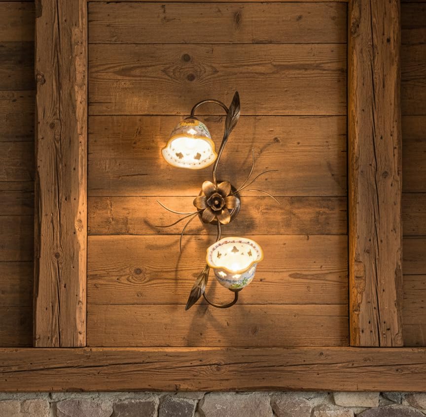 Plafonnier céramique sicilienne 2 lumières E14 Anita tournesol jaune pour déco rétro