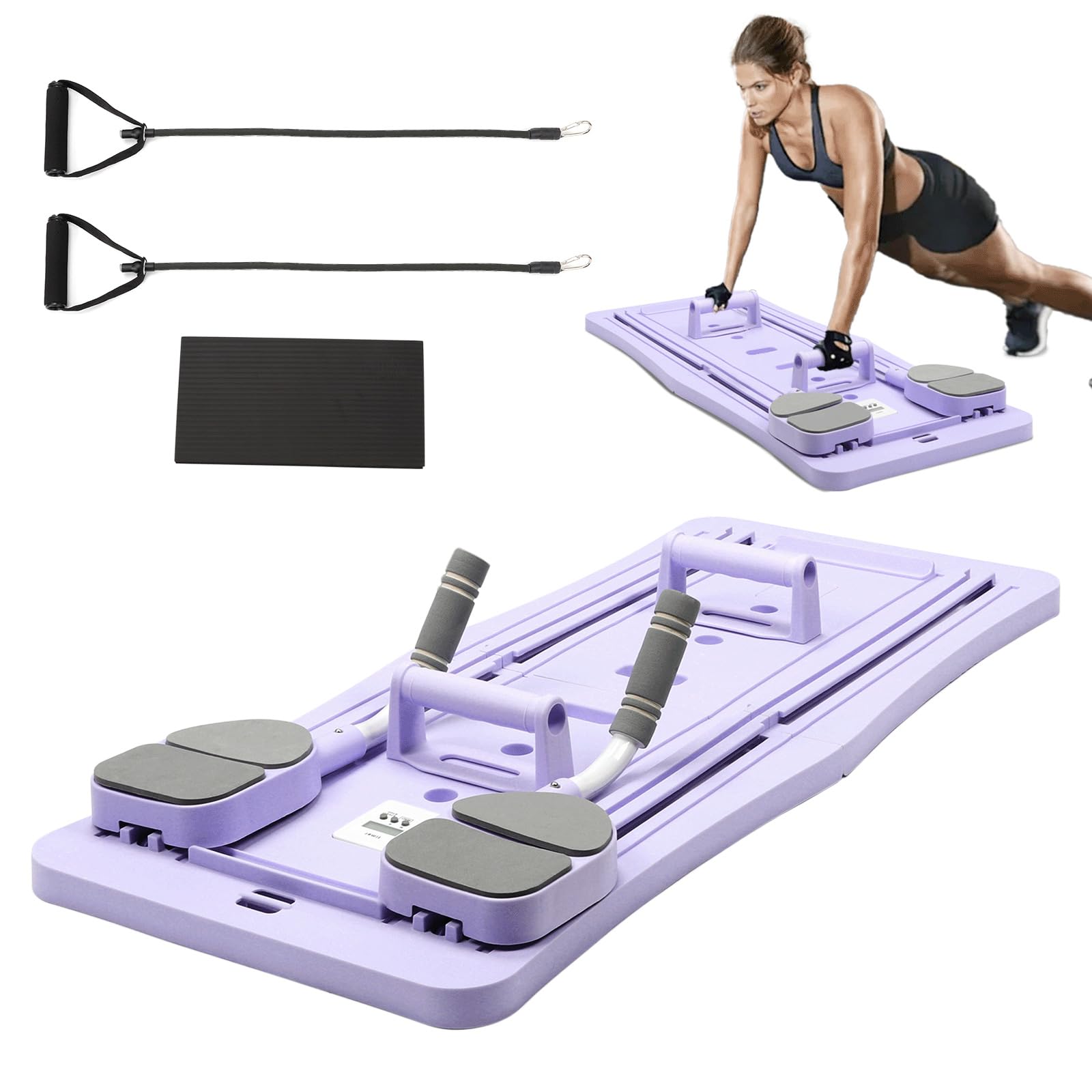 Tefola 2025 Upgraded Pilates Board Riformer Board 4 in 1 con timer e anello di trazione, pieghevole e antiscivolo per fitness, allenamento, a casa