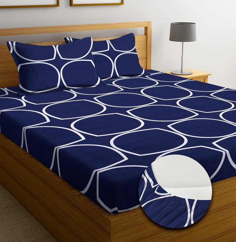 NEW LEAF Premium Cotton Elastic Fitted Bedsheets with 2 King Size Pillow Covers | Double Bed with All Around Elastic 220 TC Supersoft |Size-72 King Sizex78+10 inches | Navy Blue (B0CGP6G4HF) Amazon Price History, Amazon Price Tracker