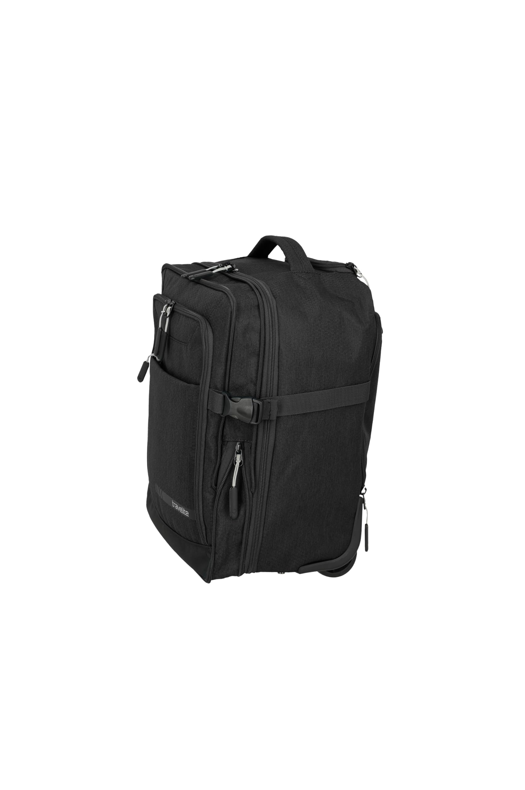 Travelite Rucksack KICK OFF, Laptopfach 15,6 Zoll, Handgepäck Rucksack mit Rollen und Teleskopgestänge, vielseitiger Reiserucksack, 30 x 40 x 20/23 cm, 24/28 L