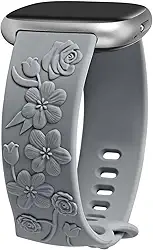 Pulseira feminina de silicone compatível com Fitbit Versa 4/Versa 3/Sense 2/Sense – Floral Gravada Esportiva Solo