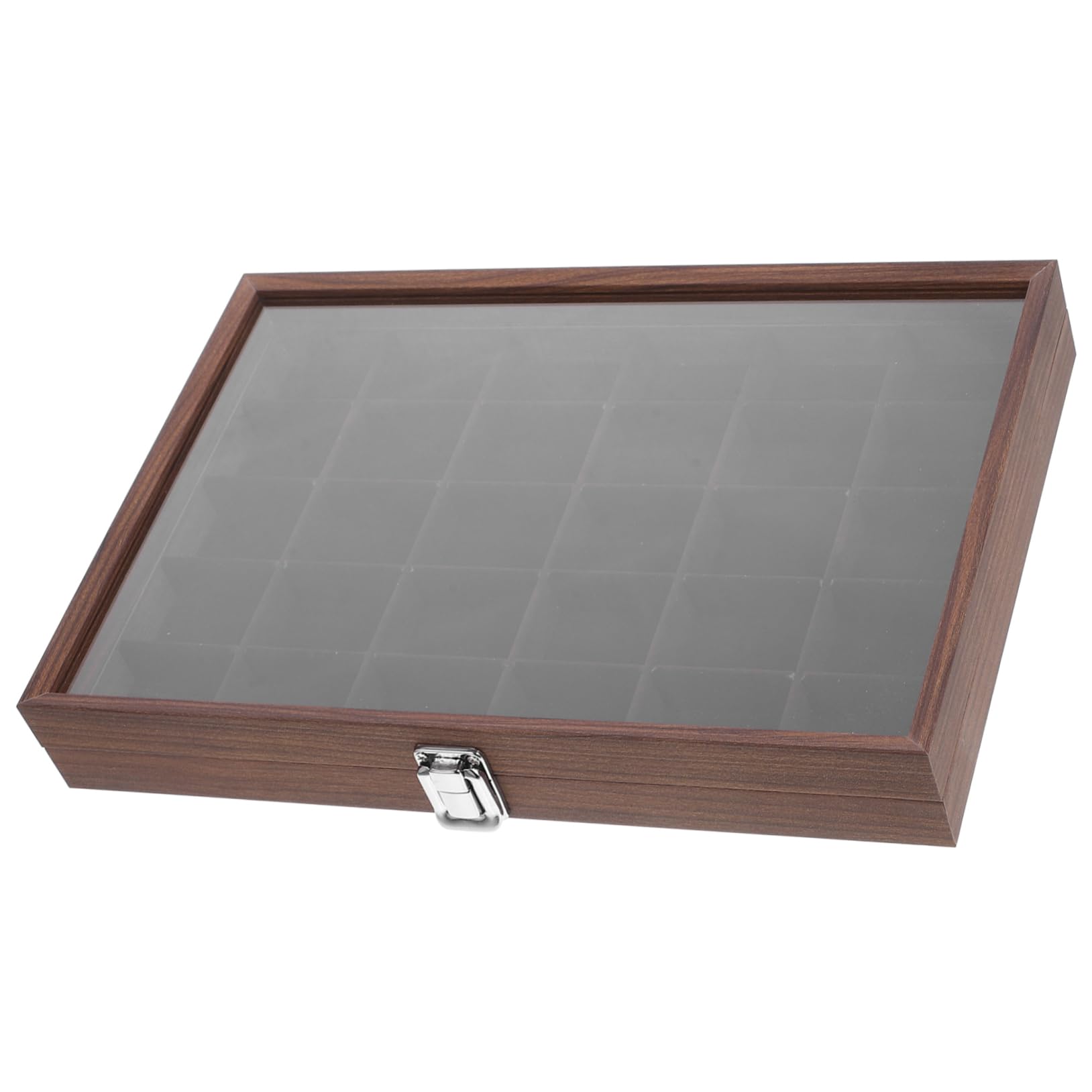 PRETYZOOM Boîte à Sachets De Thé Compartimentée 30 Compartiments 26 x 19.5 x 6 Cm En Bois Effet Noyer Avec Couvercle Transparent Pour Organisation La Cuisine Et Rangement Sachets De Thé