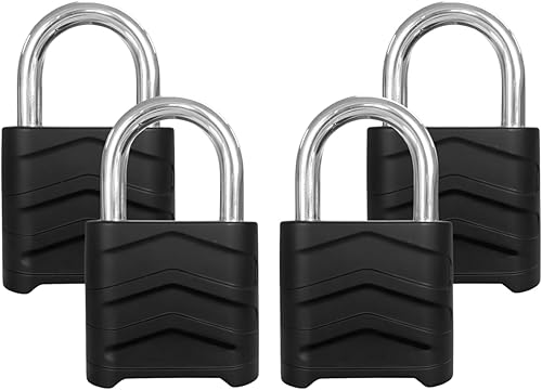 SEPOX 4 candados combinados resistentes a la intemperie de 2.2 pulgadas, 4 cerraduras digitales grandes para exteriores, cuerpo de bloqueo de