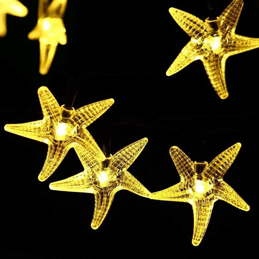 zhonghua Solar Starfish String Lights, 6.5M 30LED Solar Starfish Fairy Light Solar String Starfish Lights Outdoor Waterproof (Warm White)