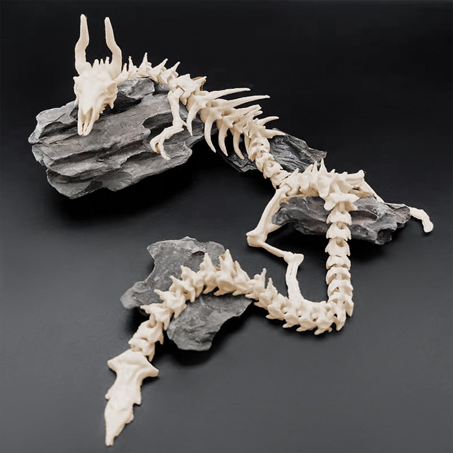 Chestnut-YX 3D Printed Skeleton Dragon Aquarium Decor,23in Articulated Dragon Aquarium Animal Skeletons, Reptile Tank Accessories,Fish Tank Decorations for Amphibians, Betta Fish, Shrimp (Bone-color)
