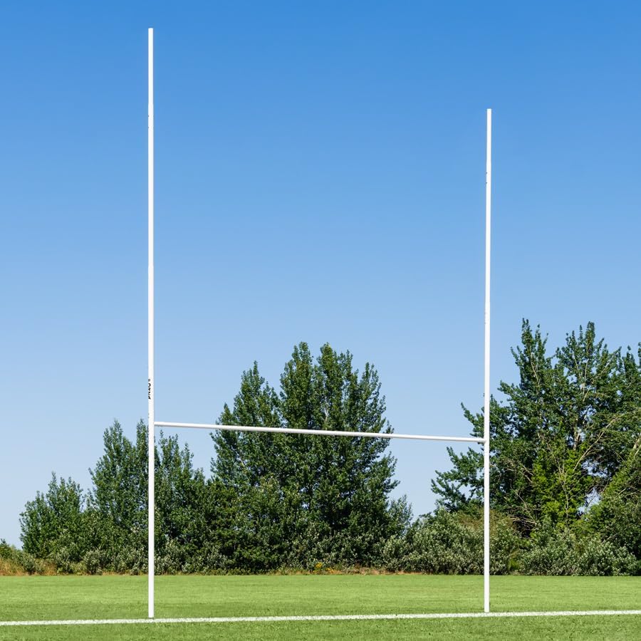 FORZA Steel76 Socketed Rugby Posts – Heavy Duty Aluminised Steel Rugby Goal Posts, 6m or 9m Height, White Powder Coated, Ground Socketed, Regulation Compliant for Clubs & Schools