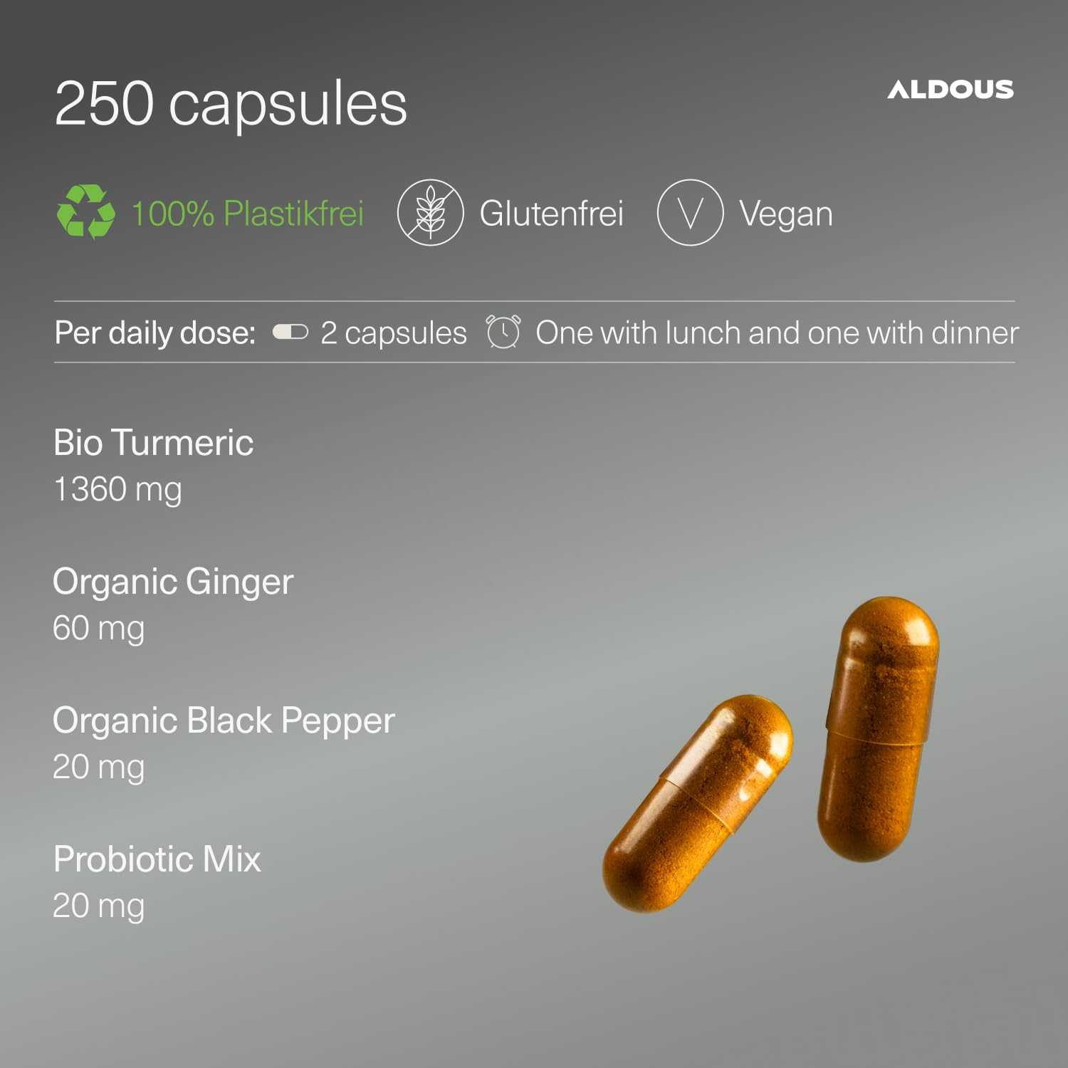 BIO Kurkuma Kapseln + Probiotika mit Ingwer und Schwarzem Pfeffer - 250 Stück - 1460mg - Kurkuma Kapseln mit Curcumin und Piperin - Natürliche Entzündgunshemmende Wirkung - Zertifizierte Bio Qualität