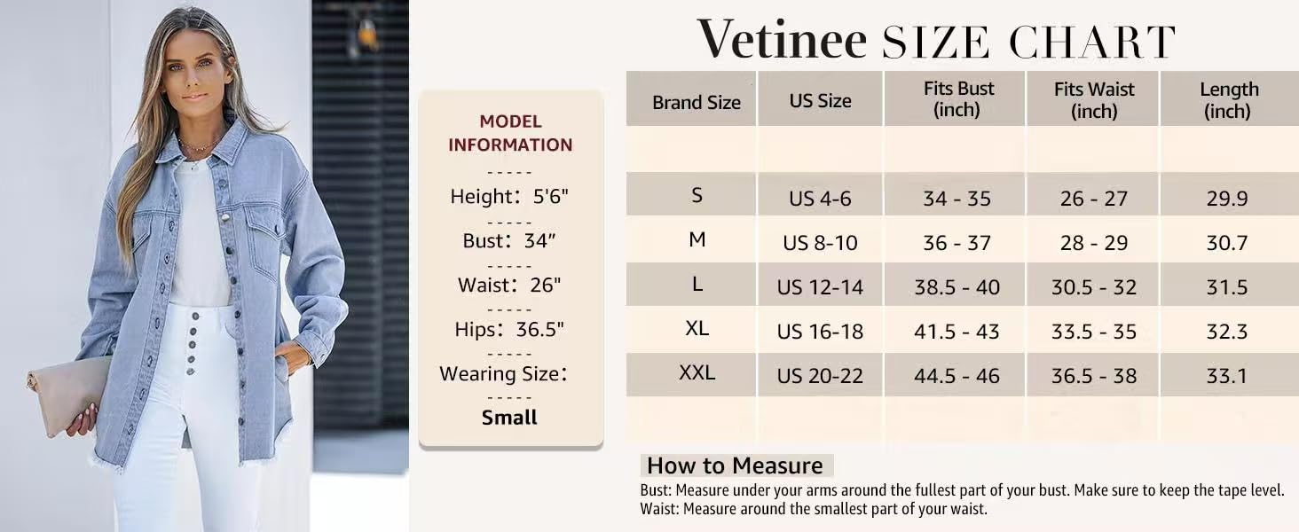 Generisch Women's Oversized Button Up Frayed Hem Shacket Casual Long Sleeve Button Down Boyfriend Jean Jacket With Pocket