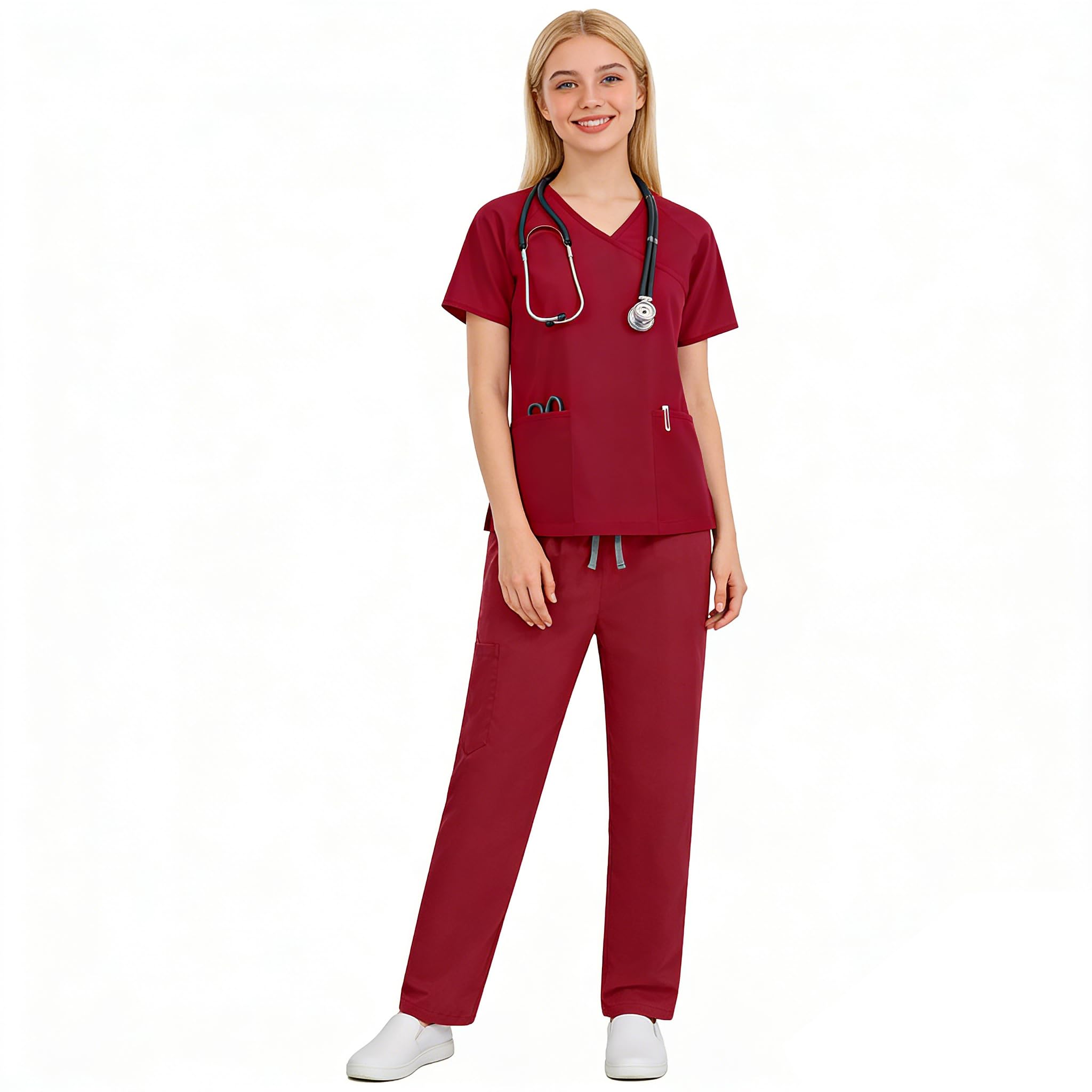 Set da donna a maniche corte con scollo a V, cravatta in vita, gamba dritta, regolabile, uniforme medica per lavoro infermieristico, DK89