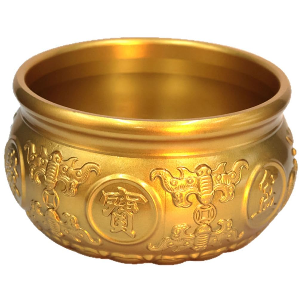 Chińska umywalka skarbów Wystrój feng shui Mosiężne bogactwo Pieniądze Powodzenia Miska skarbów Monety Przechowywanie zmian Pomyślne ozdoby Biuro Zawiera małe sztabki złota,L