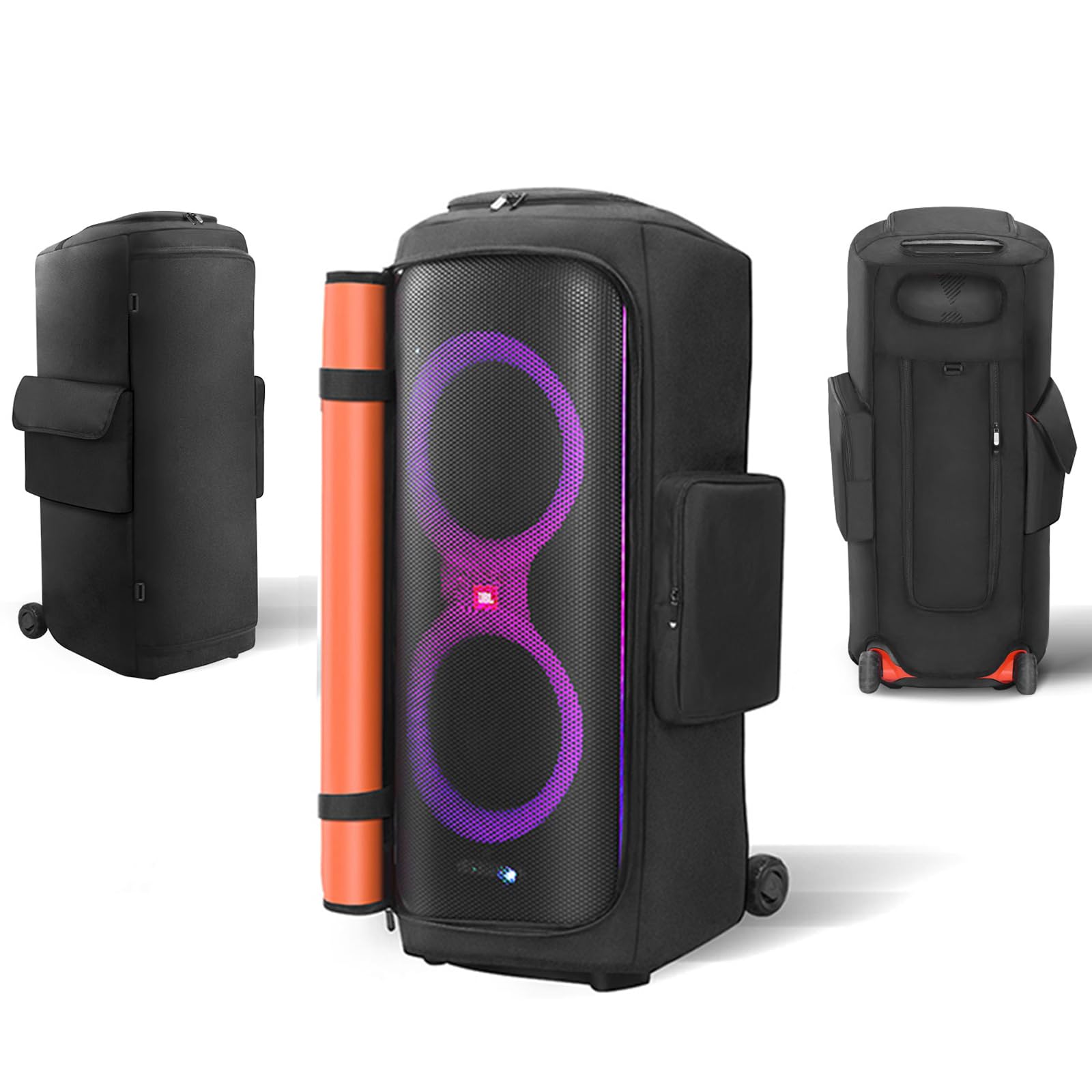 Housse anti-poussière pour haut-parleur de voyage compatible avec JBL PartyBox 710, housse de protection anti-poussière avec plusieurs ports pour ranger microphones et accessoires