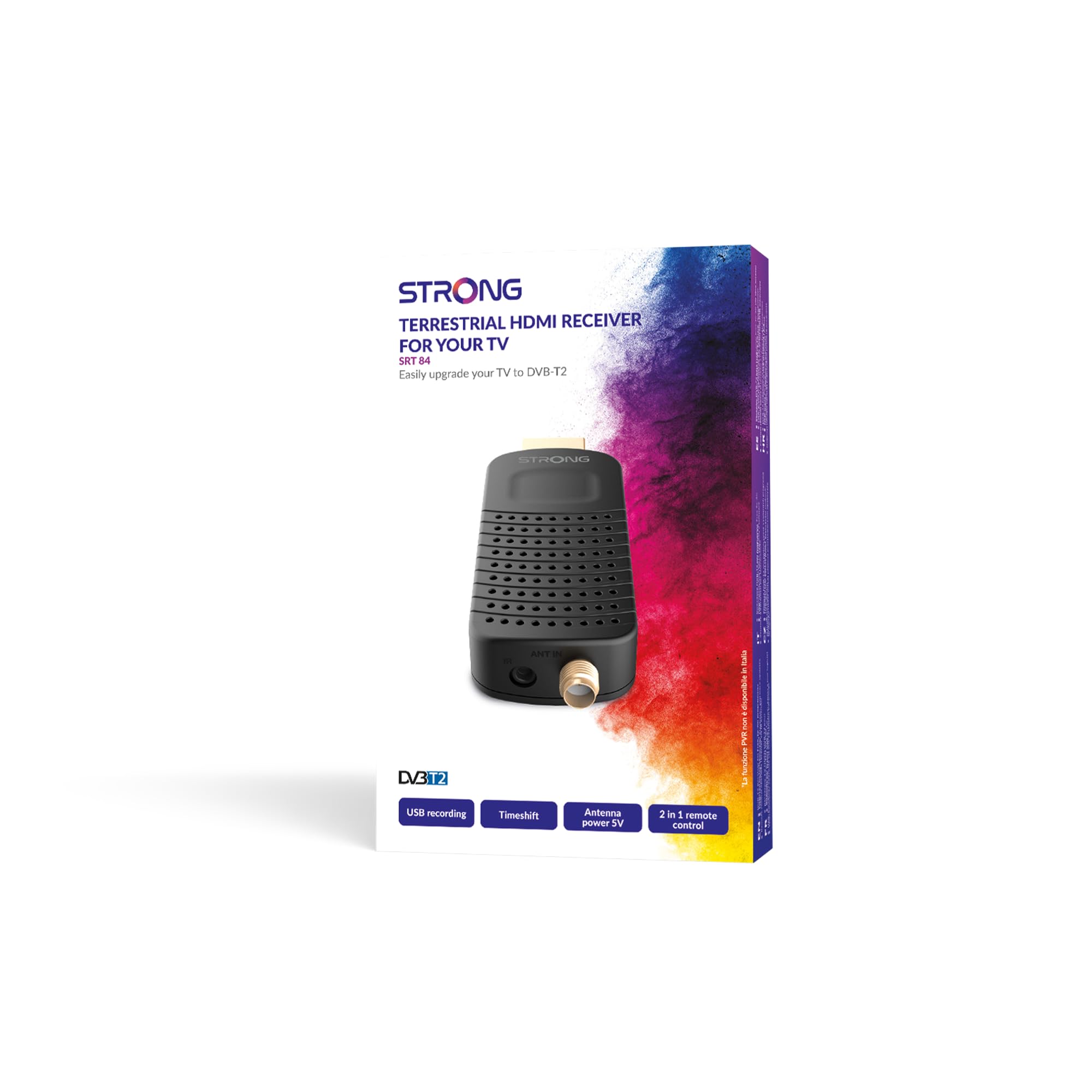 STRONG - Receptor HDMI/Decodificador DVB-T2 - SRT84 - Función Grabadora - Compatible con los Estándares HEVC265 & Dolby Audio - Guía Electrónica de los Programas - Mando a Distancia 2 en 1 - Negro