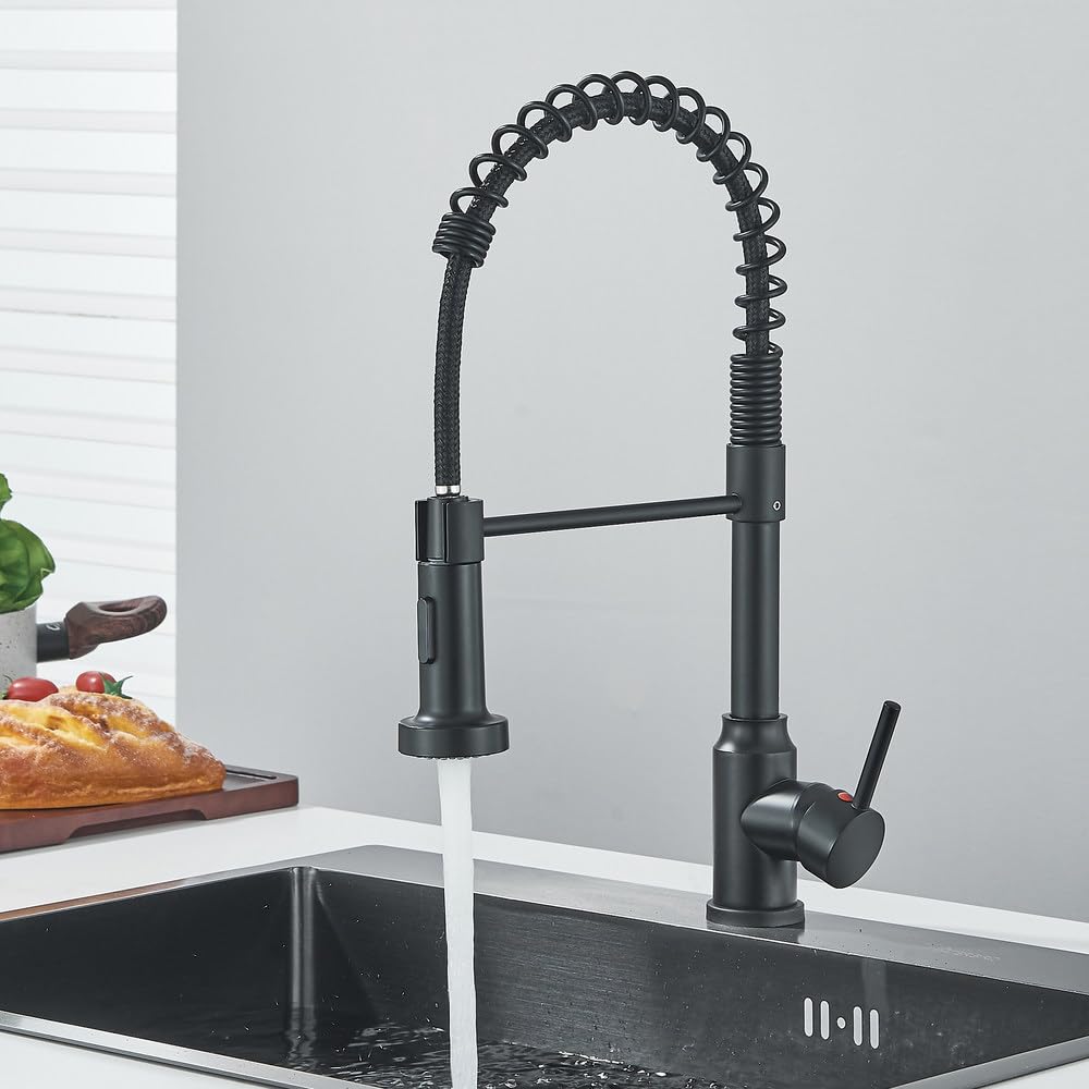 Robinet de cuisine à tirette 2 modes avec mitigeur eau chaude froide et bec rotatif