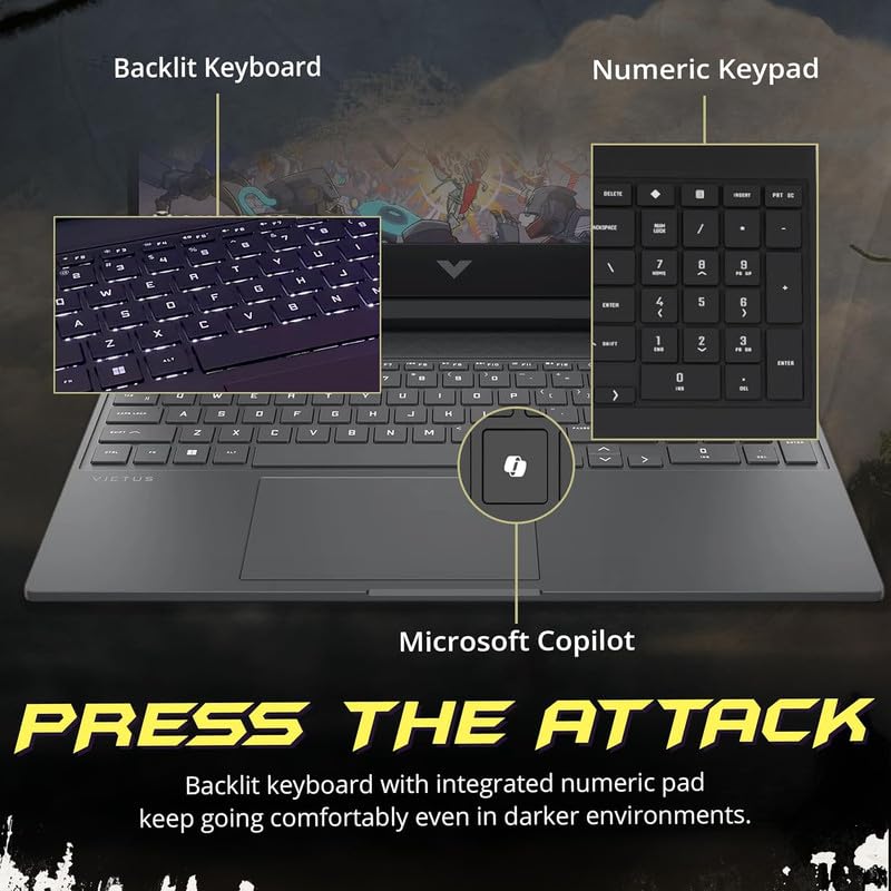 Image of HP Victus RTX 4050 AI Gaming Laptop with Copilot, 15.6 FHD 144Hz, AMD Ryzen 7 7445HS(Beats Intel i9-12900), NVIDIA RTX 4050, 16GB DDR5 RAM, 512 GB PCIE SSD, Backlit Keyboard, W /128G PSD, Win 11 H