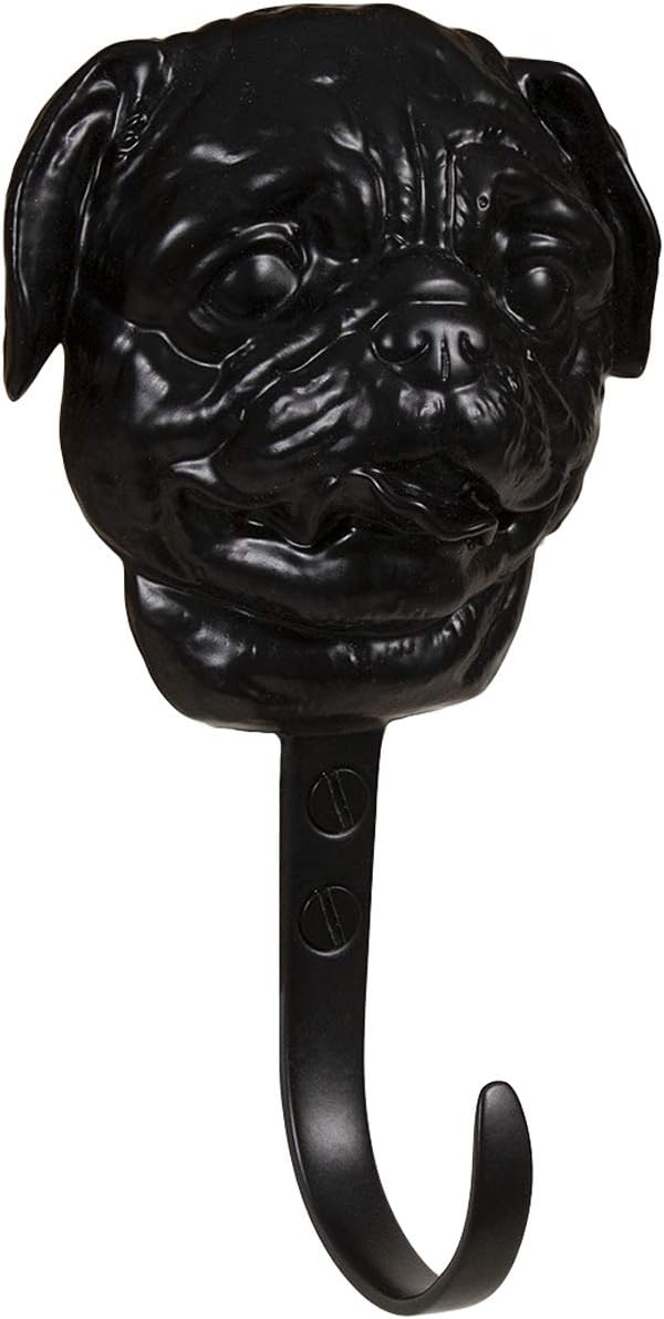 Solid Brass Dog Hook Hanger- for Leashes and More- Pug (Brass)