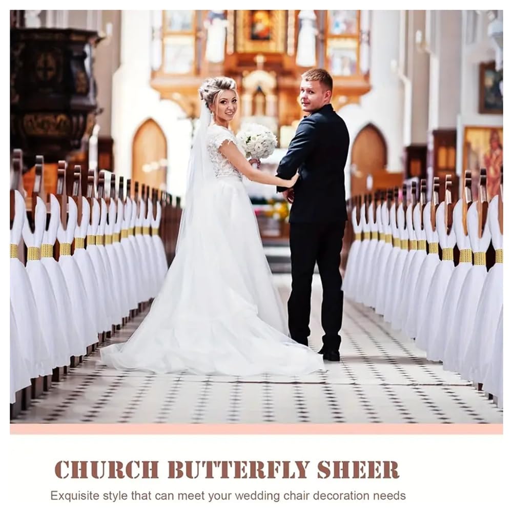 Hochzeitsstuhl Dekorationen Gangdekoration mit Langen Tüllschwänzen und Strass-Wickel Hochzeiten Tüll Dekoration für Kirche Hochzeitszeremonie Brautparty Bankett Gold 36 Set