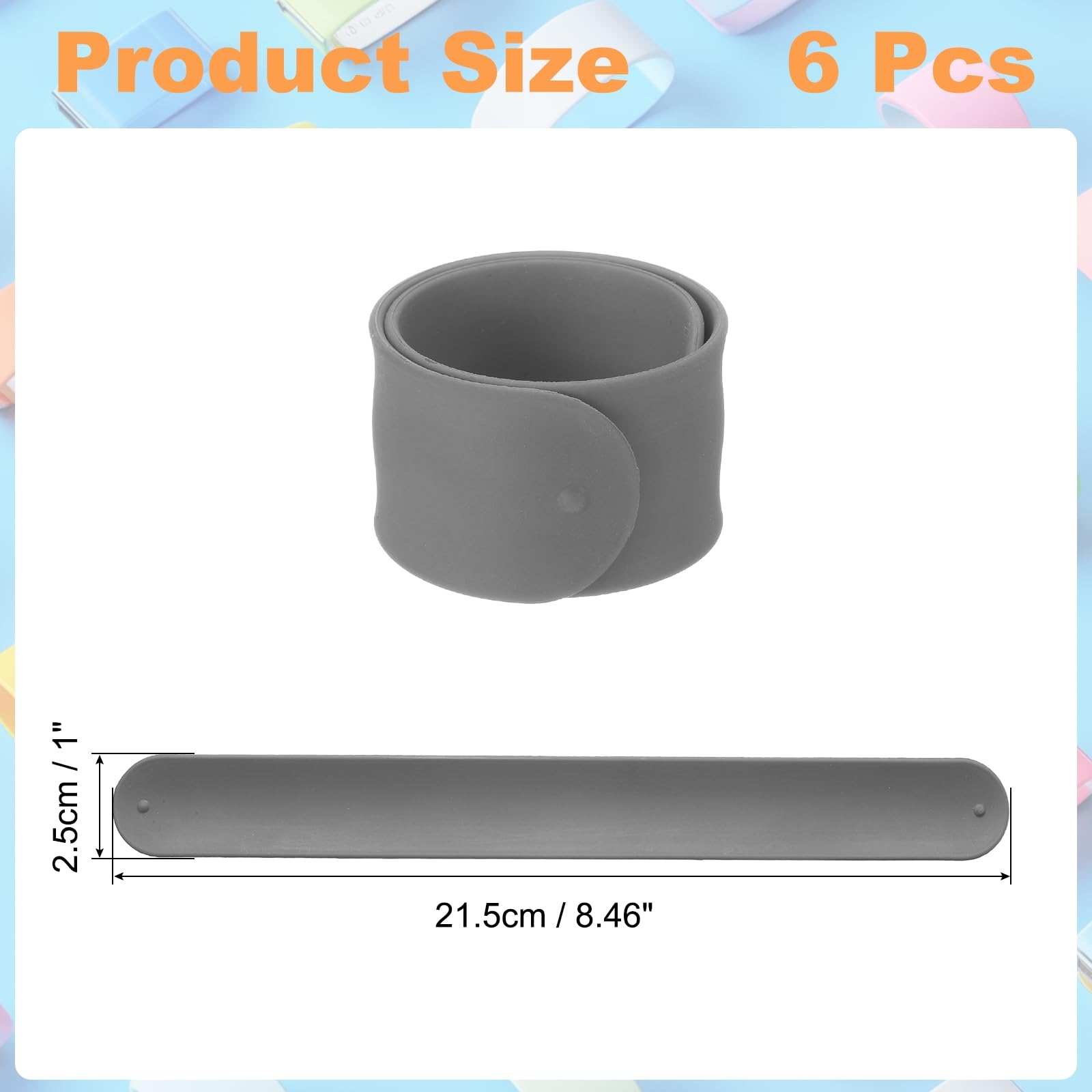 uxcell 6Pcs Silicone Snap Bracelets, 8.46