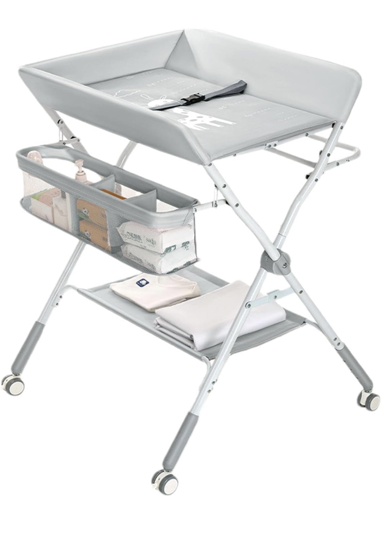 richtots Premium Diaper Changing Table with Scale Pattern, Baby Care, Baby Diaper Changing Table, Rolling Crib, Diaper Changing Table, Baby Rack, 3 Adjustable Levels, Foldable(Color-Grey)