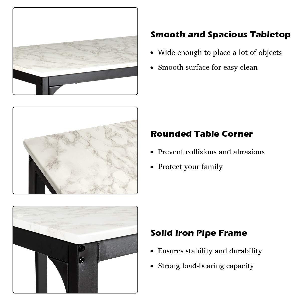 GIANTEX Tavolo alto da cucina e 2 sgabelli, set di 3 pezzi di sala da pranzo per 2 persone, tavolo bar cucina moderno e compatto in finitura finto marmo, mangia in piedi per bistrò, soggiorno (bianco)