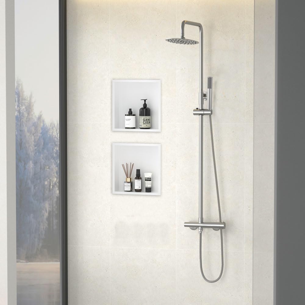 Kibath Hornacina Nicho de empotrar Cuadrada de 30 x 30 cm Acabado Blanco Mate Fabricado en Acero Inoxidable