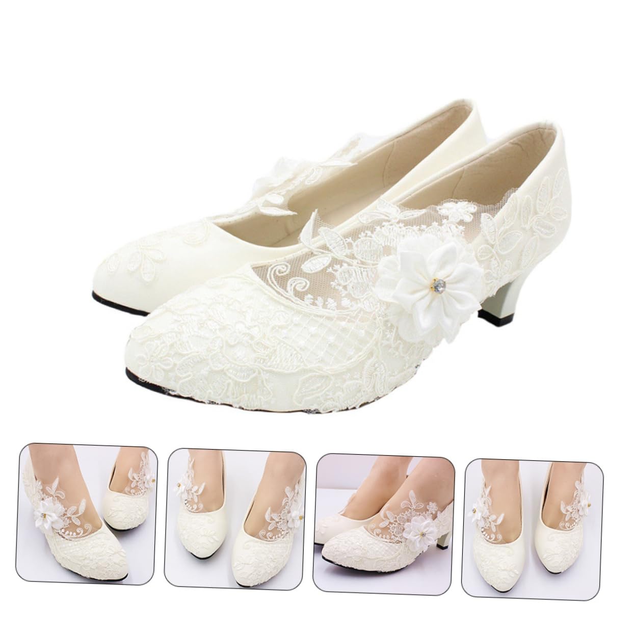 SOIMISS Hochzeitsschuhe aus Spitze elegant Hausschuhe bestiegen Braut- Keile High Heels Damenschuhe weiß Adiletten Damen weißes Kleid Frau Partyschuhe Spitze Schuhe Obermaterial: Pu