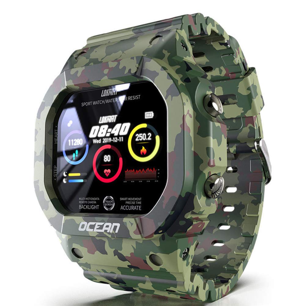 Orologio quadrato militare Orologio da esterno intelligente Bluetooth Sport digitale 50M Orologio da polso digitale impermeabile Cardiofrequenzimetro/Monitor del sonno Pedometro Calorie (Green)