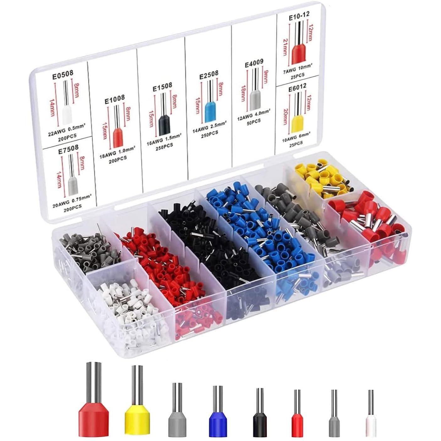 QeeHeng Wire Ferrules Kit 1200Pcs, Ferrule Crimp Connectors Kit AWG 0.5-10mm²