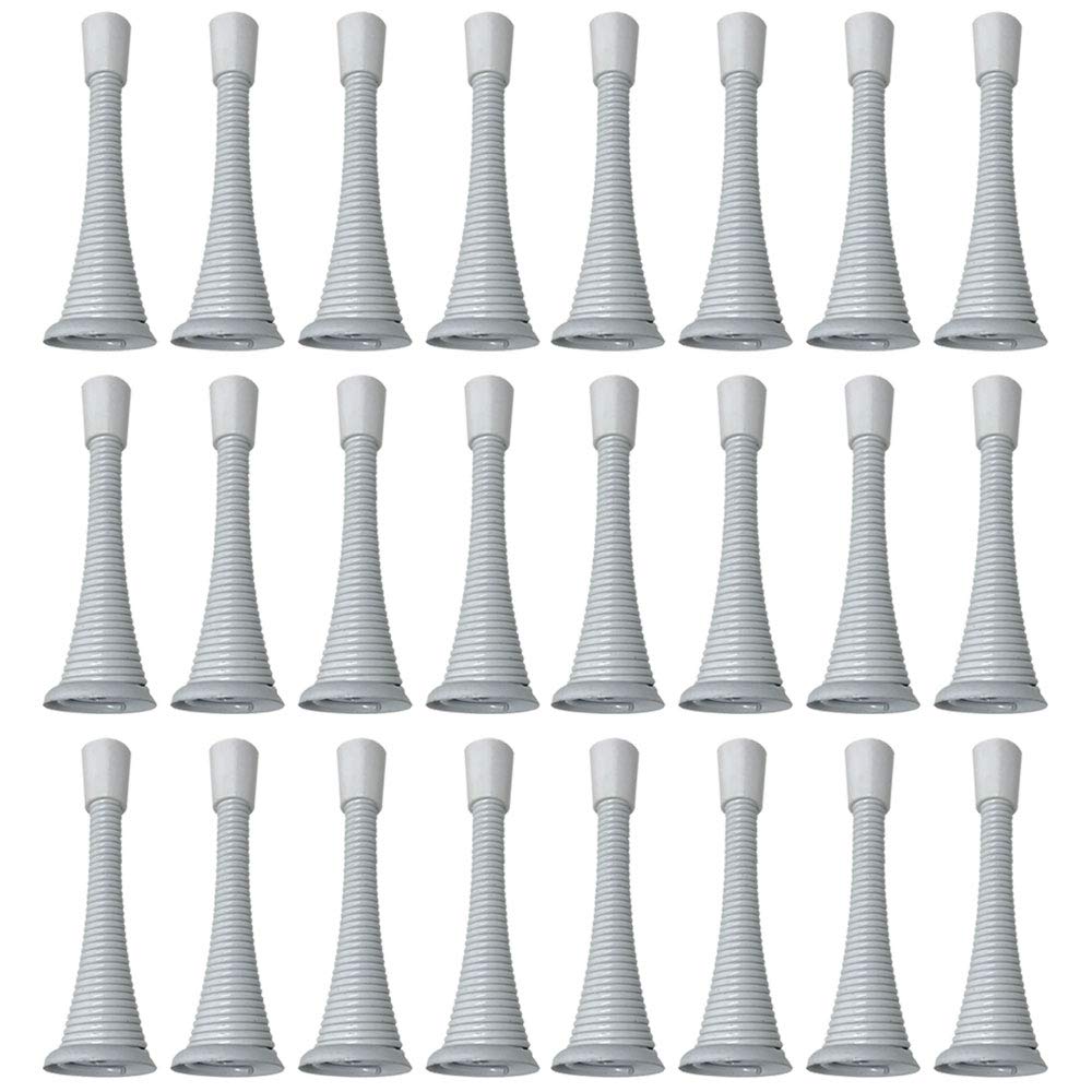 Litepak Spring Door Stop 3" Premium Heavy Duty Stopper Steel w/Plastic Bumper (White, 24 Pack)