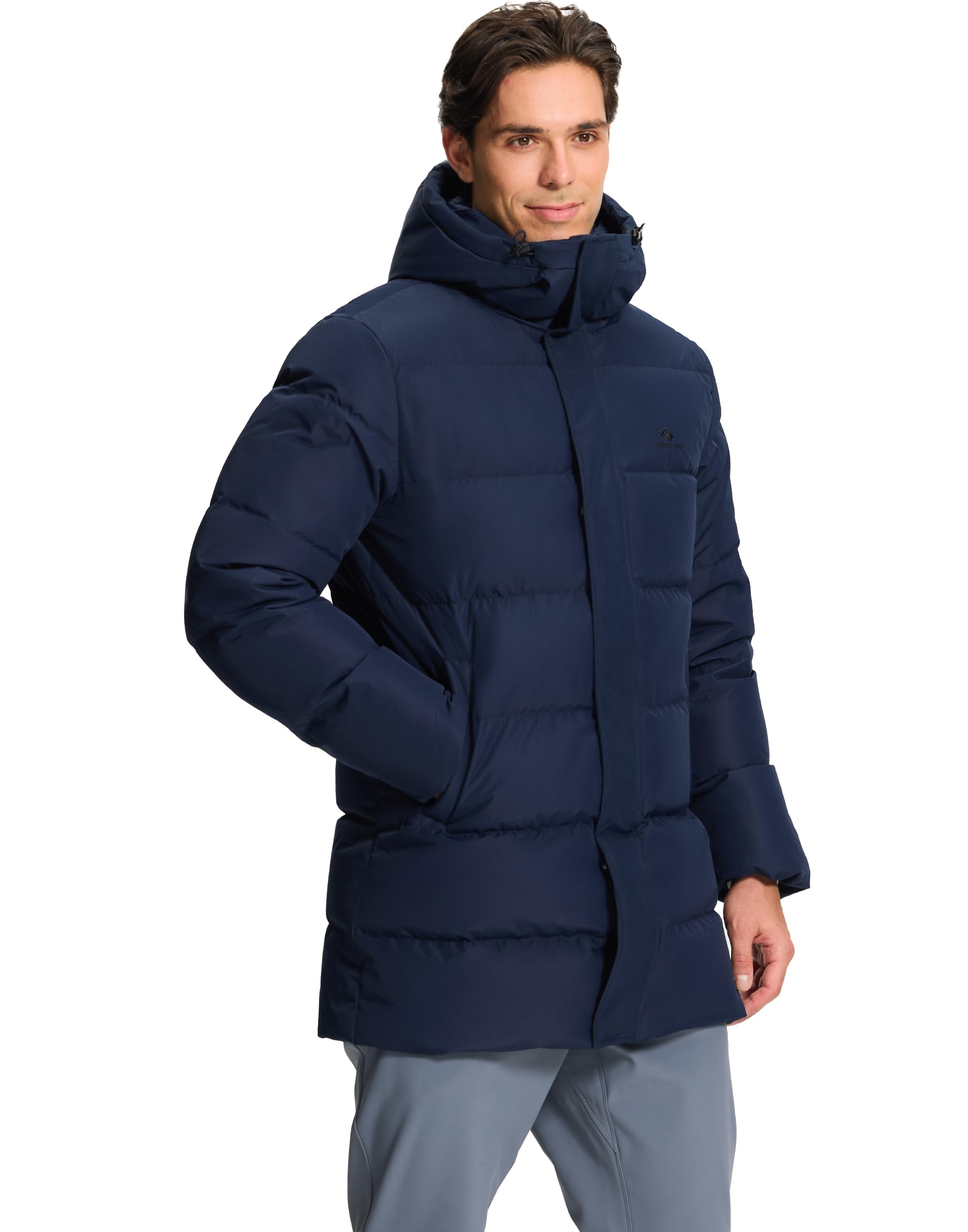Pioneer Camp Herren Daunenjacke Lang Warme Winddicht Wasserdicht Übergangsjacke, Dick Gefüttert Winterjacke mit Taschen Parka Jacke Outdoor Puffer Jacket mit Kapuze（Navy,M
