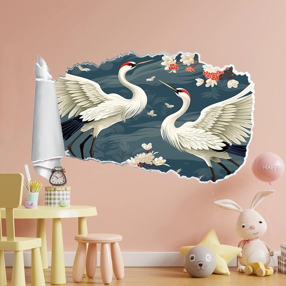 3D Durchbruch Wandtattoo Mädchen Kinderzimmer Kran Wandaufkleber Dekorative Blau Wandsticker für Junge Teenager Zimmer Wohnzimmer Schlafzimmer Wandbilder Deko