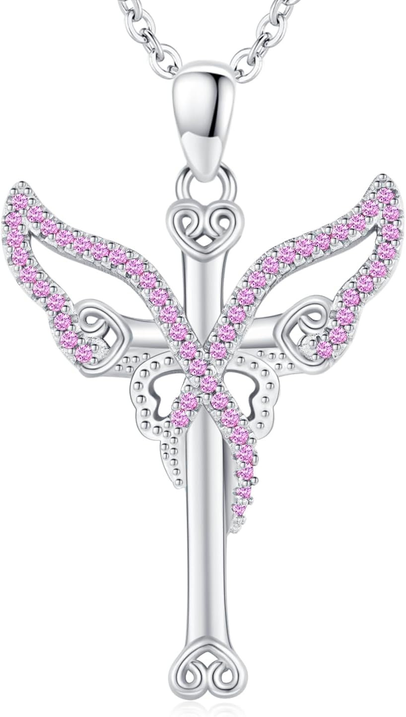 Cancer Necklace Gifts for Women 925 Sterling Silver Cancer Awareness Pendant Pink Ribbon Necklace Jewelry Strength Inspirational Gifts for Cancer Survivors with 18"+2" Chain