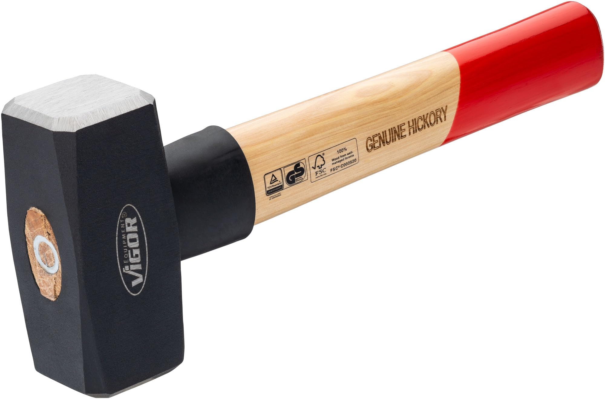ViGOR V2663-1500 Massette 1500 g, manche en bois d'hickory avec protection contre les chocs en caoutchouc, longueur 280 mm, marteau lourd pour des coups puissants et un travail précis