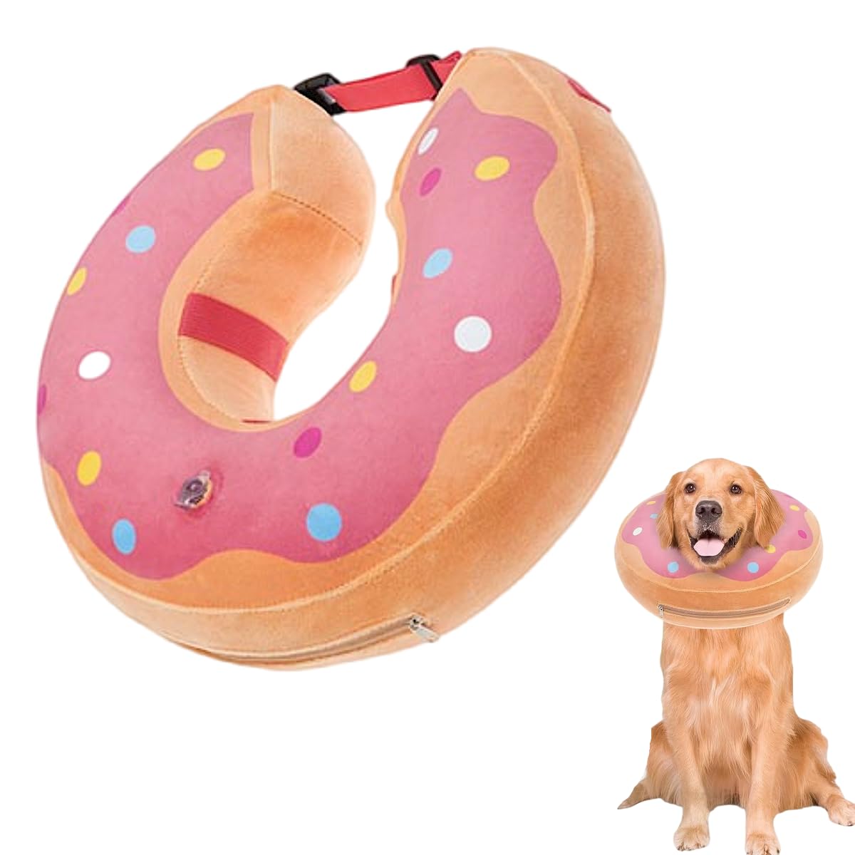 Little Bean Inflatable Dog Elizabethan Collar Soft Dog Cone Collar Soft Protective Recovery Pillow for Big Dogs Prevent Pet from Licking Biting Wound Healing (Pink Donuts