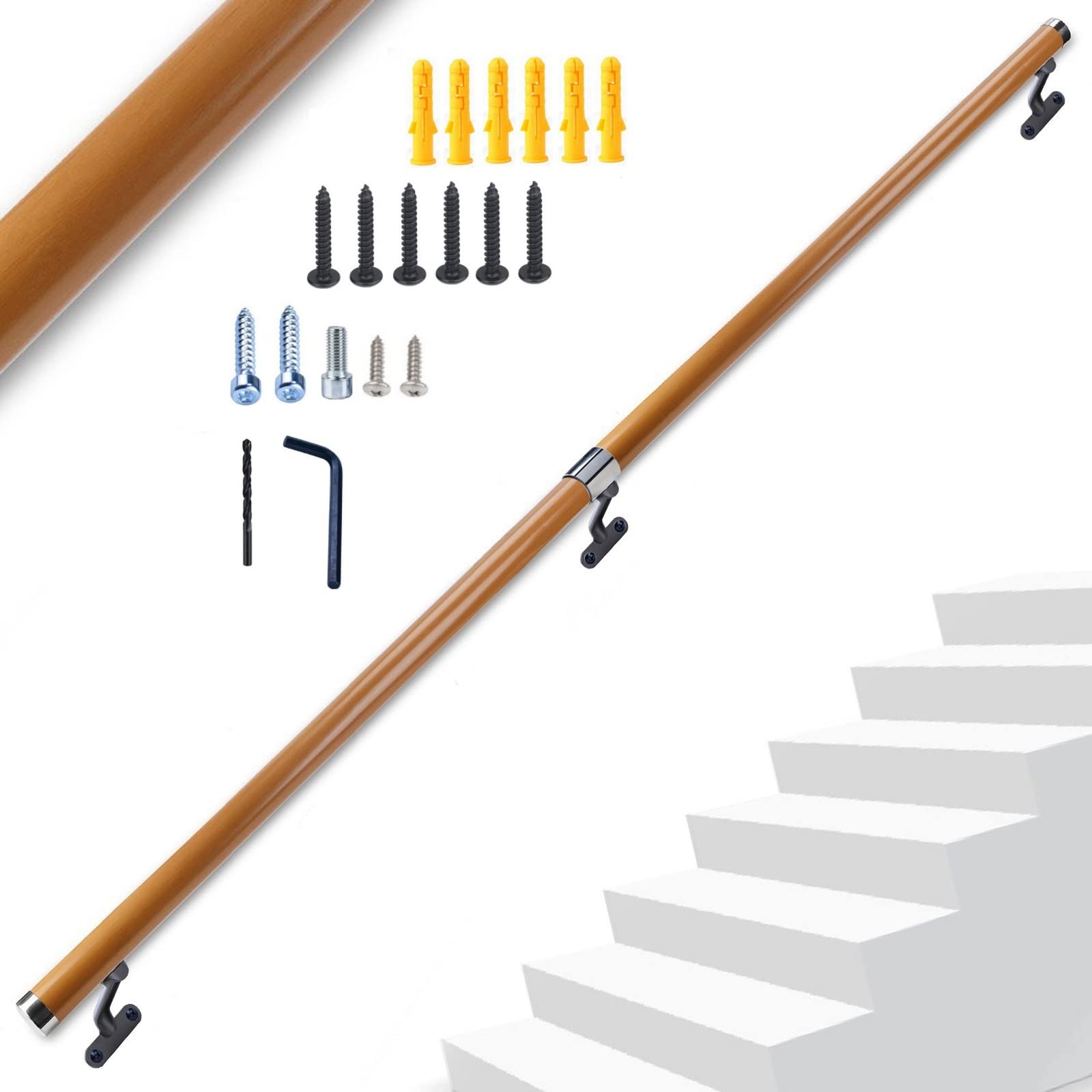 Dakzhou 6.5Ft Wooden Handrail Resin Non-Slip Stair Handrail Wall Mounted Handrail Indoor Outdoor, Comfortable Barrier-Free Stair Handrail for Elderly 1.97 "Round…