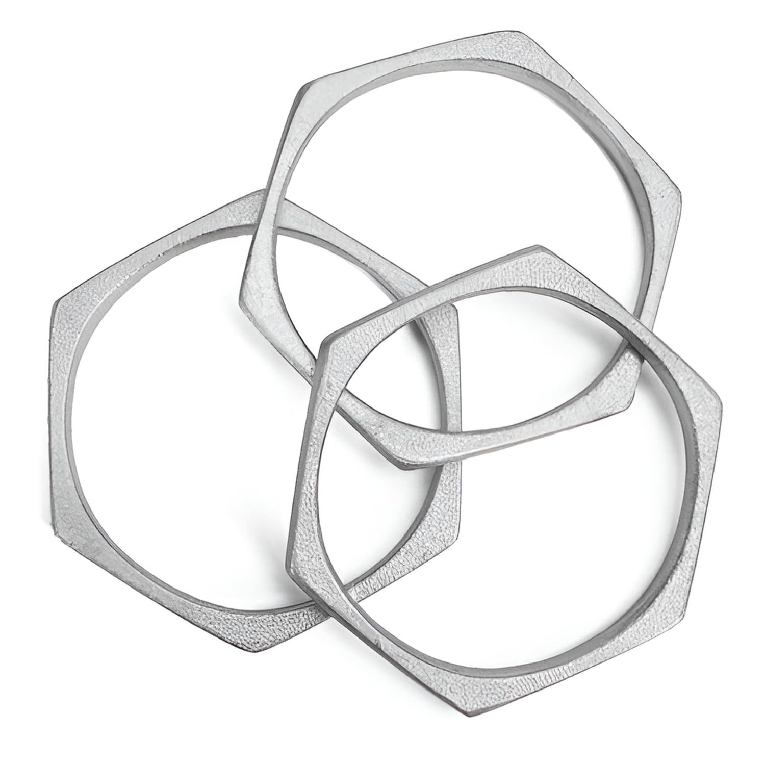 NOWAR FACTORY 3 Bracciali Esagonali Rigidi in Alluminio Satinato Irregolare, Fatti a Mano da Metallo Riciclato, Nichel Free, Idea Regalo per Donna Ragazza Mamma, Elegante e Sostenibile