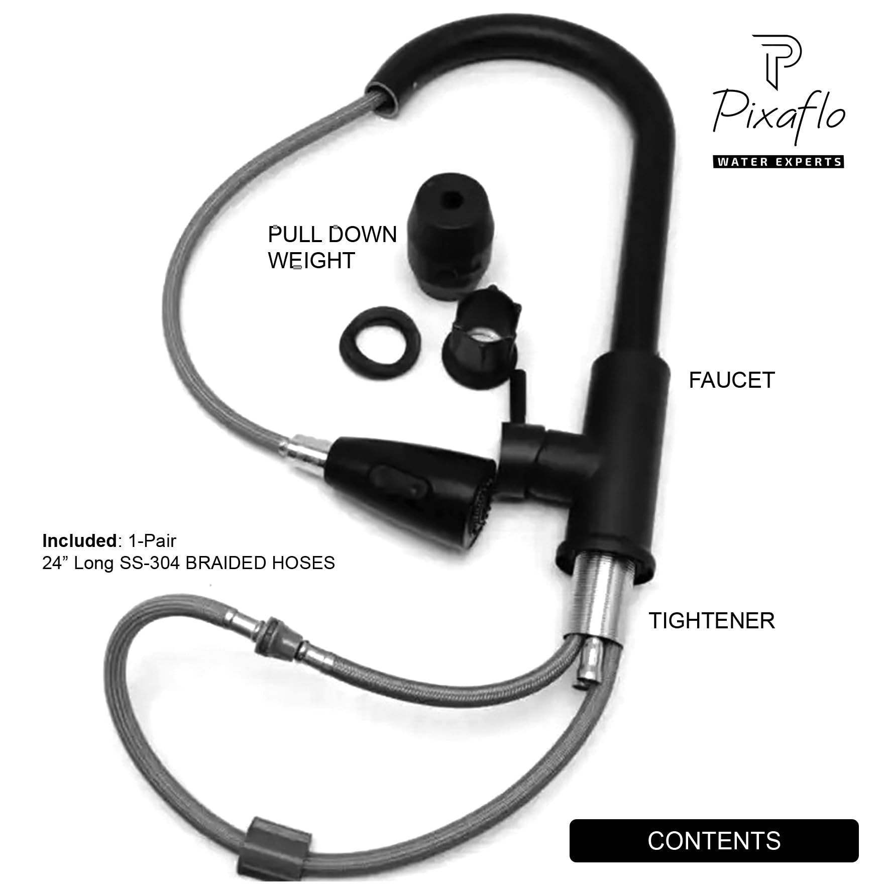 Pixaflo Black Kitchen Sink Mixer Tap - Swivel Spout -4