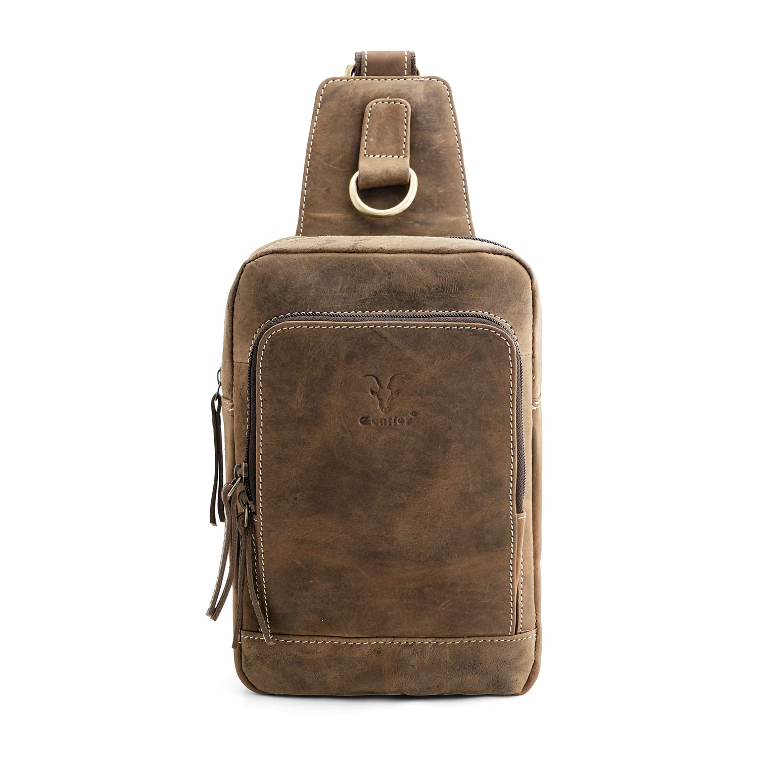 Hunter Leather Brown Mens Chest Bag Shoulder Bag-image-8