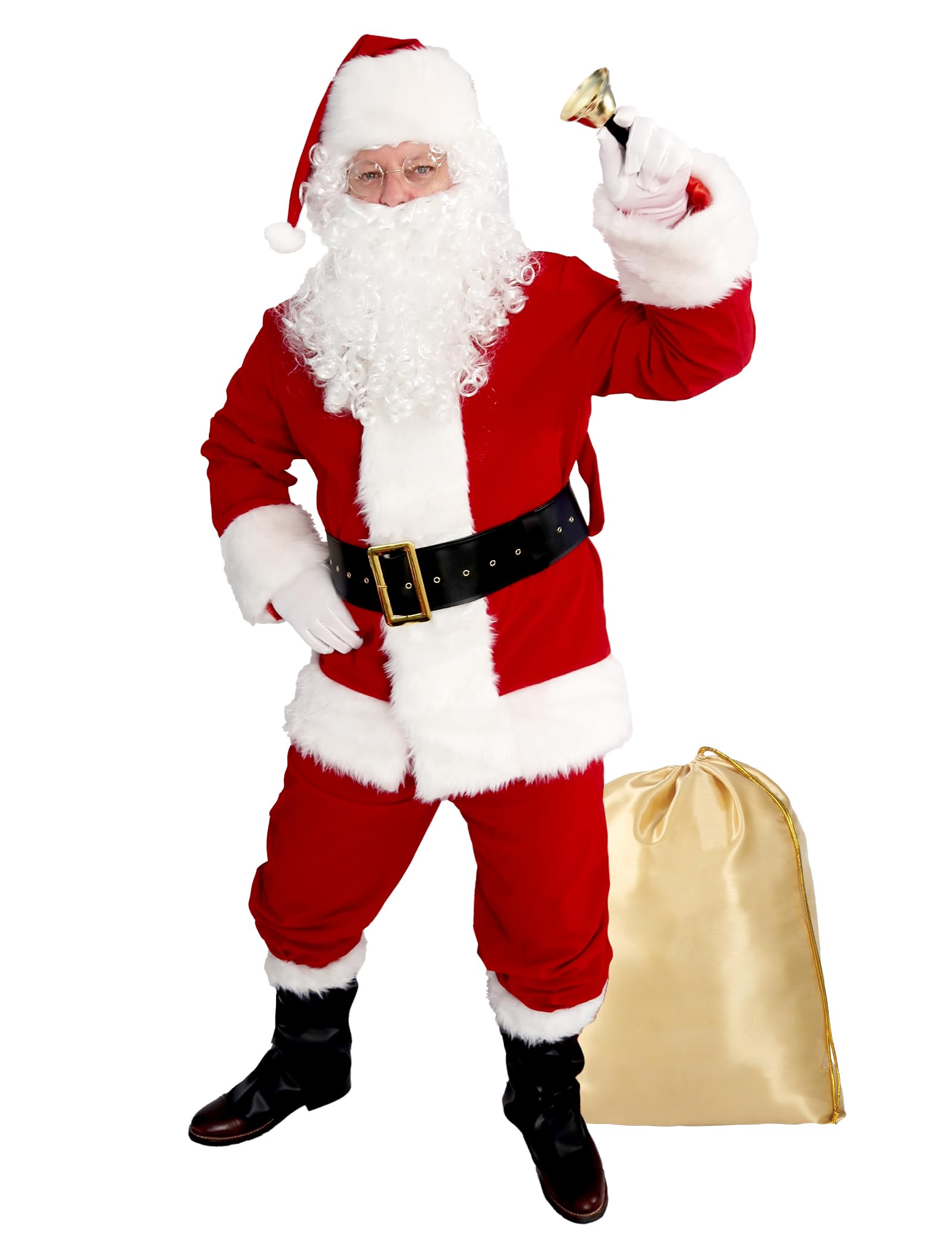 Santa Claus Costume for Men, 11pcs Deluxe Christmas Santa Claus Suit for Adult, Professional Xmas Red Plus Size Outfit