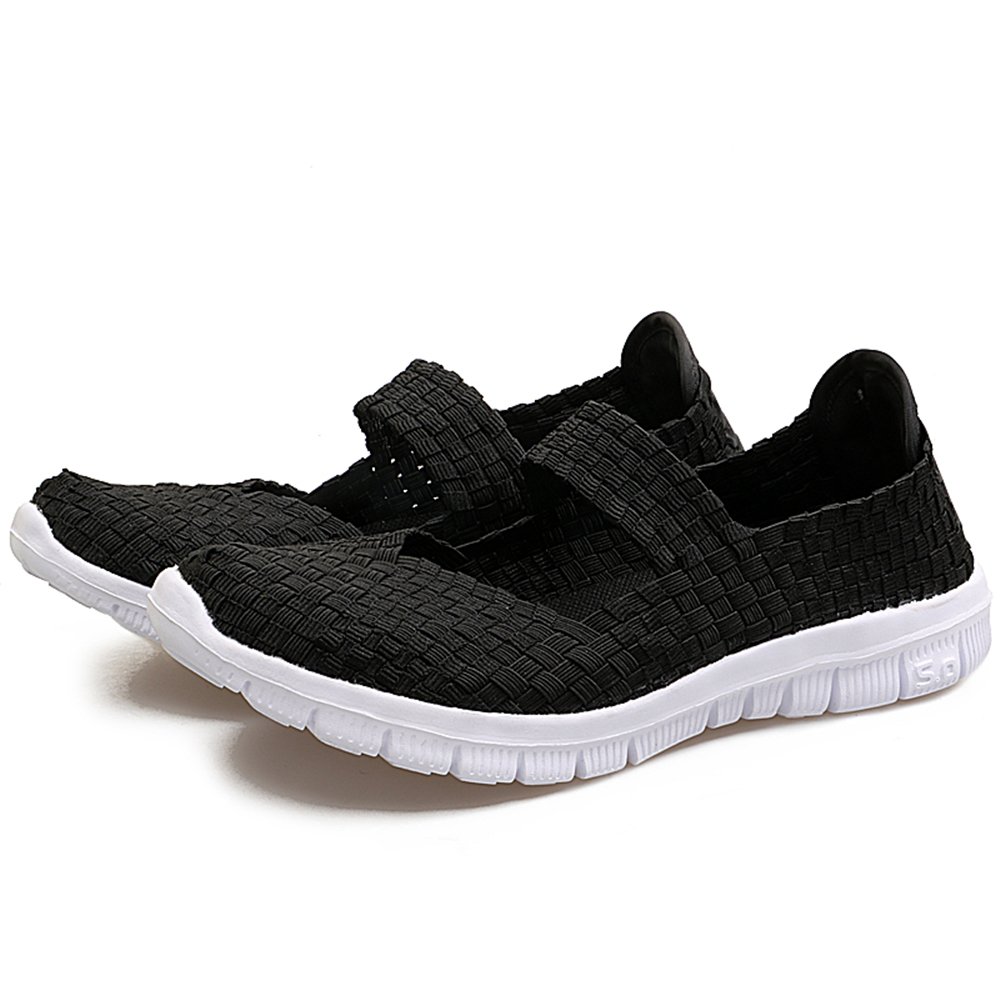 Zapatos para caminar hechos a mano elásticos tejidos sin cordones ligeros