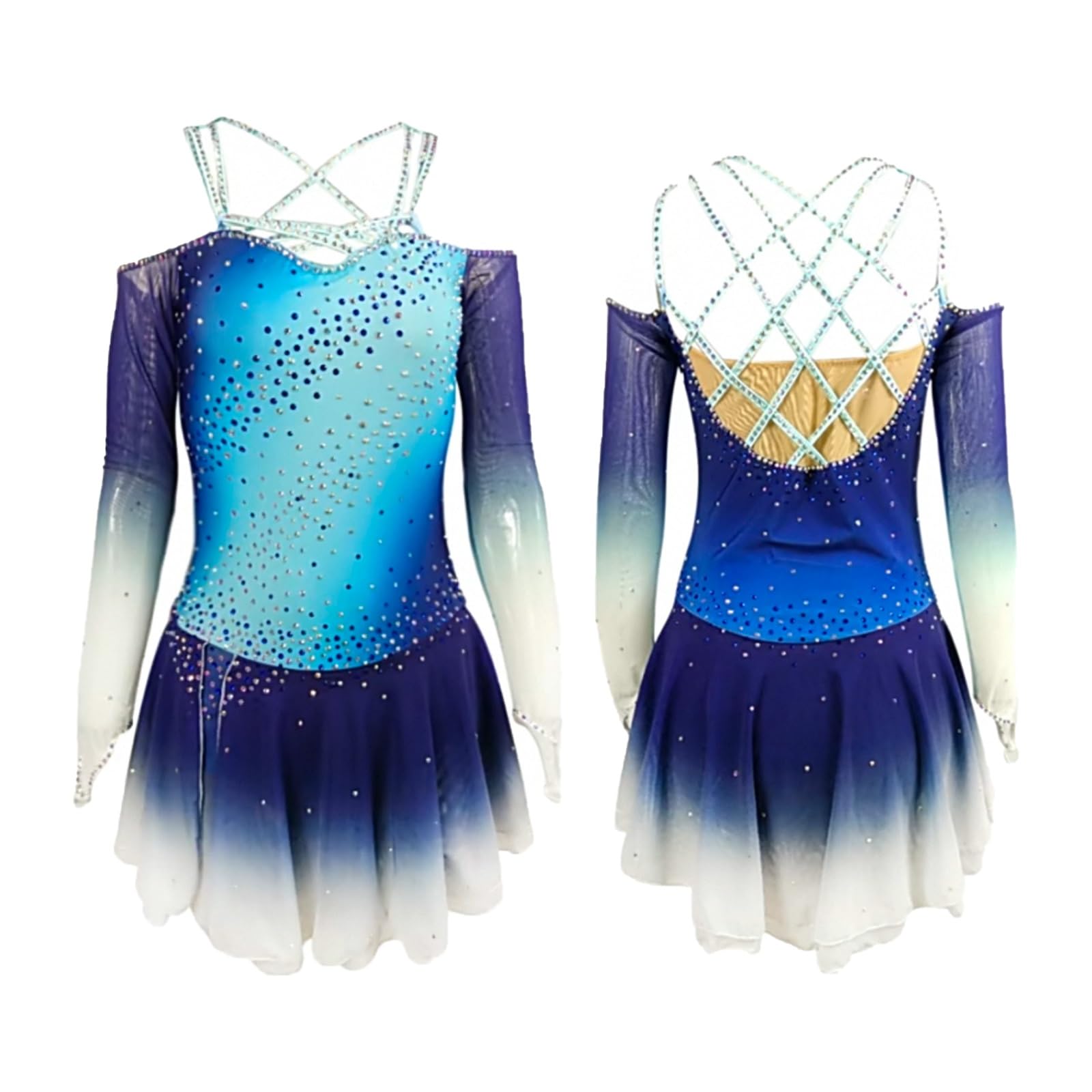 Abito Da Pattinaggio Artistico Abbigliamento Da Ballo Manica Lunga Strass Ragazza Donna Abbigliamento Da Competizione Fatto A Mano