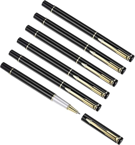 PATIKIL Bolígrafo de metal de 5.315 in, paquete de 6 bolígrafos de gel de tinta negra de punta media de 0.039 pulgadas (0.039 in), bolígrafos de