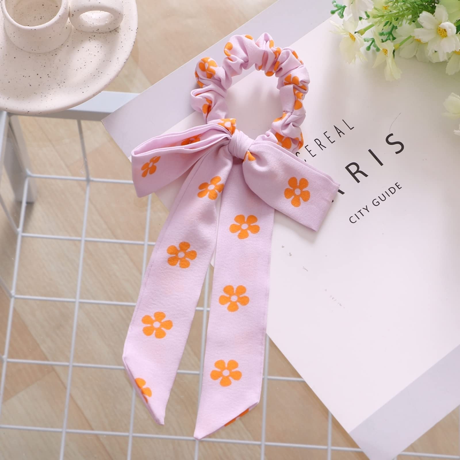 Czeski kwiatowy Print elastyczne gumki do włosów dla kobiet dziewczynki Bowknot Scrunchies z pałąkiem na głowę gumki do włosów kucyk Holder akcesoria do włosów, 01 (1)