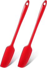 Patelai Pack of 2 Dough Scraper Silicone Kitchen Aid Flexible Cooking Spoon with Metal Core Heat Resistant Non-Stick Silicone Spatula Cooking Spoon Food Grade for Mixing Stirring, Red