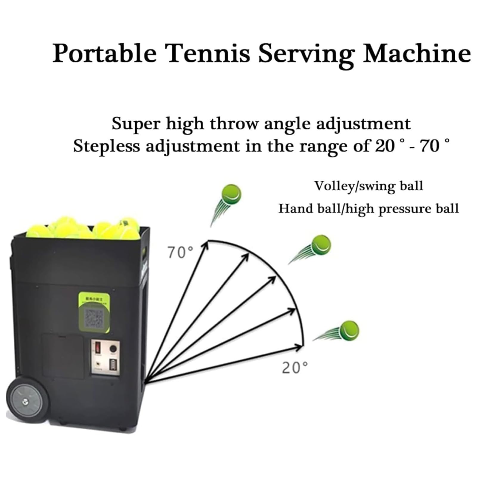 Máquina Lanzapelotas Portátil Para Tenis, Máquina Automática Inteligente Para Lanzar Pelotas, Control Remoto Inalámbrico + Control Mediante Aplicación Móvil, Ángulo De Lanzamiento Ajustable, 50