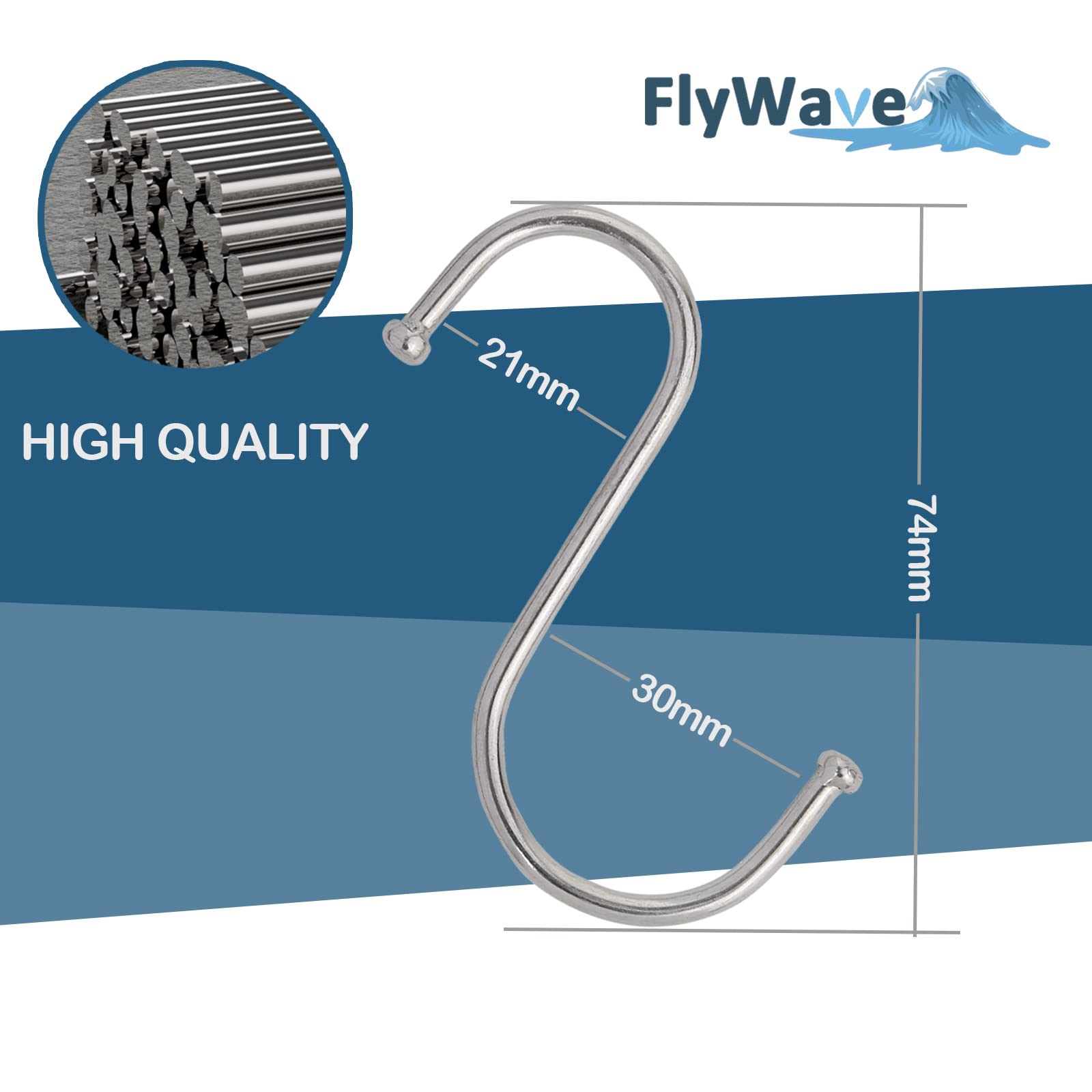 FlyWave Haczyki S ze stali nierdzewnej, 20 szt., haki w kształcie litery S do wieszania ubrań, ręczników, roślin, oszczędzające miejsce haczyki w kształcie litery S, haczyki ze stali nierdzewnej do łazienki, sypialni, kuchni, biura
