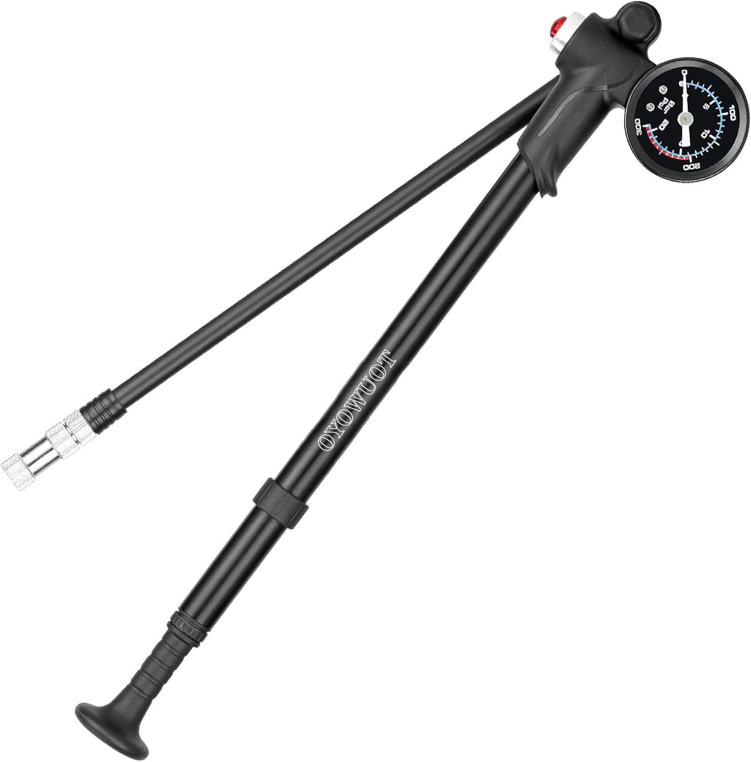 Mountain Bike Shock Pump, 300 Psi High Pressure Portable Bicycle Pump for Front Fork Rear Suspension, Mini MTB Frame Pump with Gauge Air Bleed Button Fits Presta & Schrader Valves (Black)